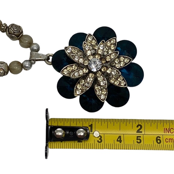 VTG 1980's Fashion 28” Asstd. Beads Necklace Floral Rhinestone Turquoise Pendant - Picture 15 of 16